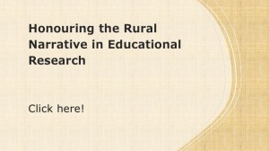 Honouring the Rural Narrative in Educational Research. Yellow cover with title of position paper and instructions to "click here"